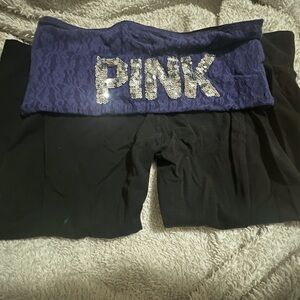 Y2K Victoria's Secret Black and Purple Yoga Leggings (knee length)